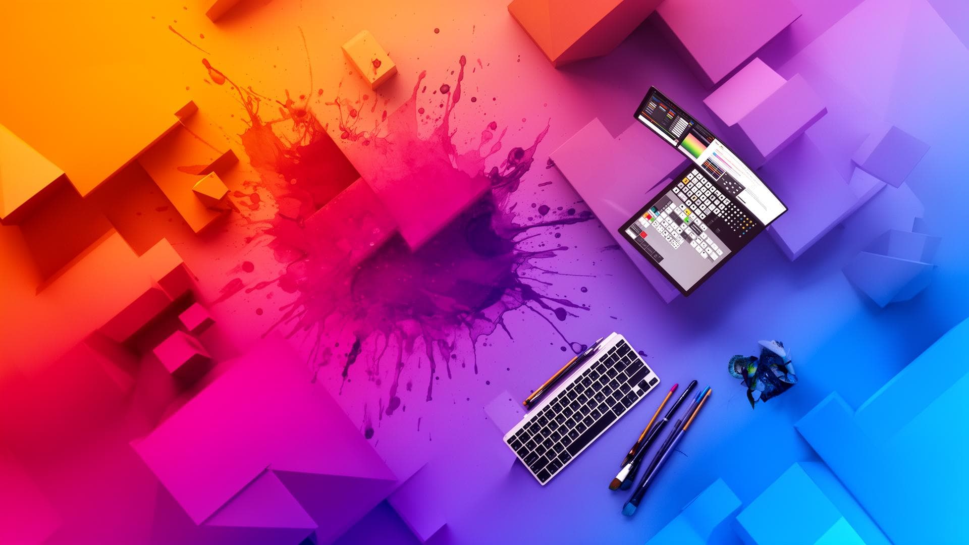 Students learning graphic design, motion graphics, and 3D modeling at Komnu Creative Academy